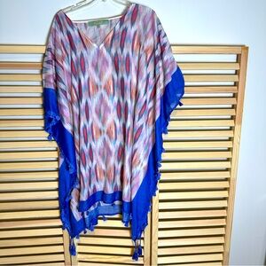 KAREENA'S Swim Kimono Cover-up Ikat Print, Purple Orange | OS